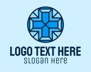 Stained Glass - Blue Medical Cross Mosaic logo design