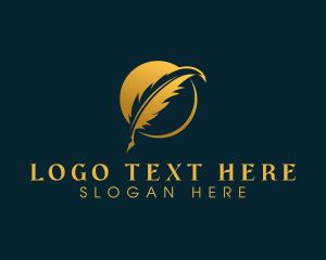 Notary - Gold Writing Quill Pen logo design