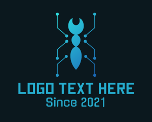 Ant - Blue Cyber Termite Insect logo design