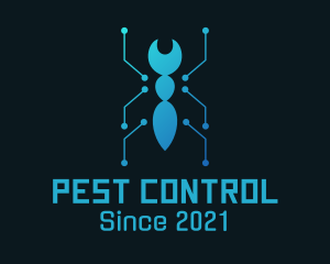 Blue Cyber Termite Insect logo design