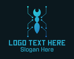 Blue Cyber Termite Insect Logo