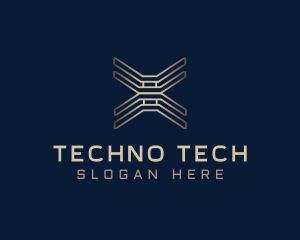 Techno - Gold Tech Letter X logo design
