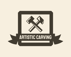 Carving - Axe Hammer Blacksmith Badge logo design