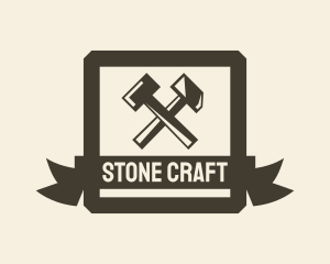 Axe Hammer Blacksmith Badge logo design