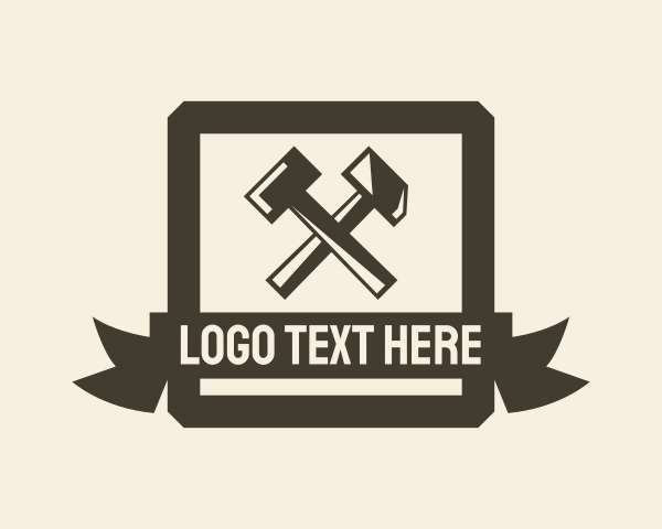 Carving - Axe Hammer Blacksmith Badge logo design
