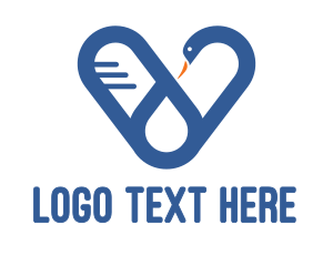 Blue Bird - Blue Heart Swan logo design