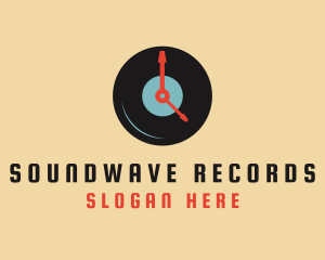 Clock Vinyl Record logo design