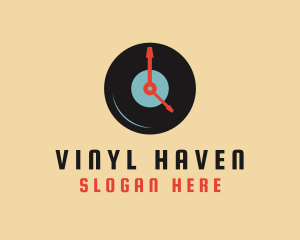 Vinyl - Clock Vinyl Record logo design