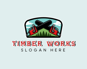 Chainsaw Logging Tree logo design