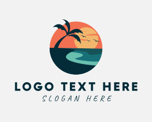 Palm Tree - Sunset Island Beach logo design