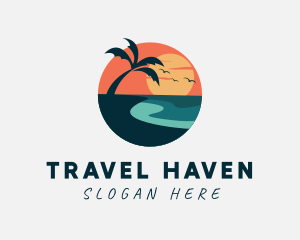 Tourist - Sunset Island Beach logo design