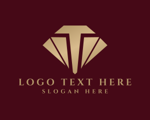 Crystals - Gold Diamond Letter T logo design