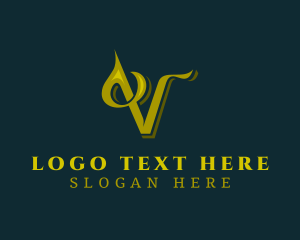 Golden - Organic Leaf Letter V logo design