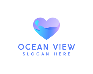 Ocean Water Heart logo design