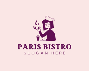 Croissant Coffee Woman  logo design