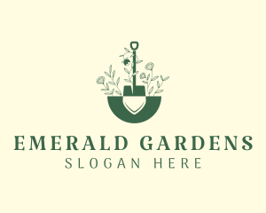 Flower Shovel Landscaping Tools logo design