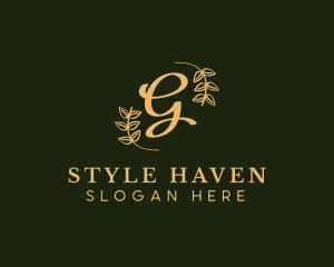 Showroom - Golden Leaf Wreath logo design