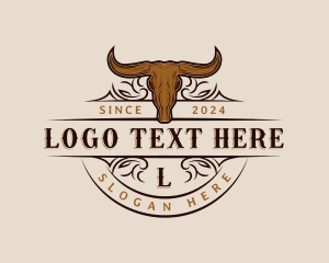 Skull - Bull Horn Animal logo design