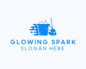 Sparkly Bucket Broom Cleaner logo design