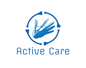 Physiotherapy - Blue Hand Bone Target logo design