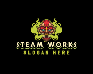 Steam - Tiki Mask Gaming Smoker logo design