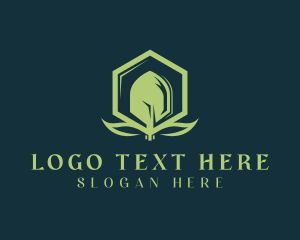 Lawn Care - Landscaping Shovel Hexagon logo design