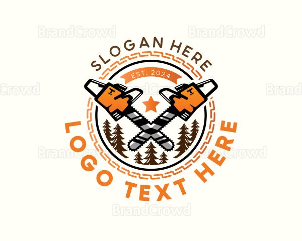 Logging Lumberjack Chainsaw Logo