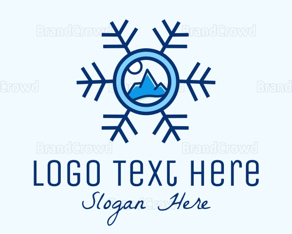 Snowflake Winter Mountain Scene Logo