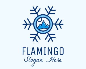 Campground - Snowflake Winter Mountain Scene logo design