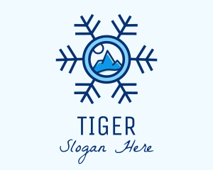 Traveler - Snowflake Winter Mountain Scene logo design