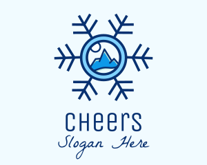 Snow - Snowflake Winter Mountain Scene logo design