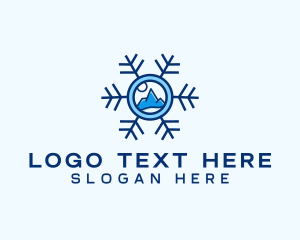 Scene - Snowflake Winter Mountain Scene logo design