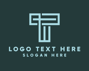 Beam Column Brick Maze Letter T logo design