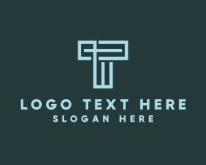 Gradient - Beam Column Brick Maze Letter T logo design