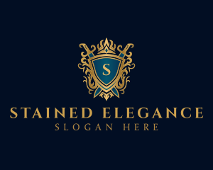 Elegant Knight Sword Shield logo design