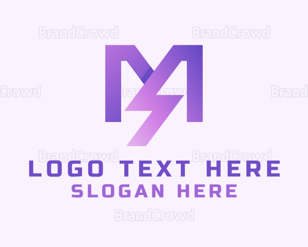 Purple Lightning Letter M Logo