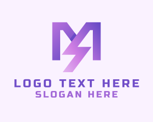 Charge - Purple Lightning Letter M logo design