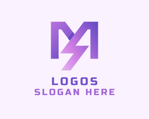 Volt - Purple Lightning Letter M logo design