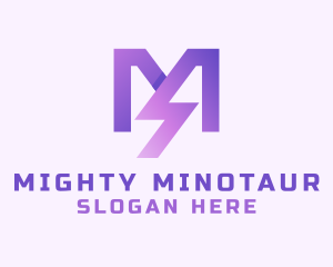 Purple Lightning Letter M  logo design