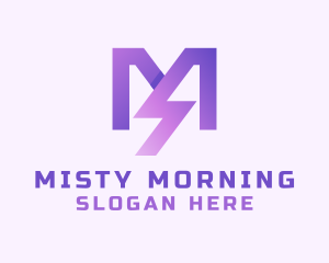 Purple Lightning Letter M  logo design