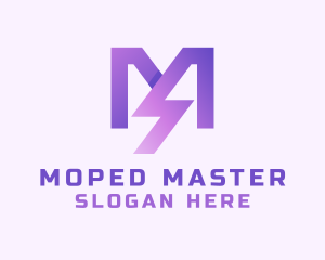 Purple Lightning Letter M  logo design