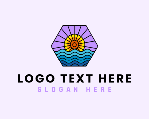 Sea - Sun Wave Hexagon logo design