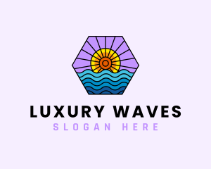 Sun Wave Hexagon logo design