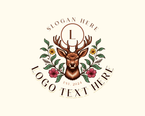 Hunting - Flower Floral Deer logo design