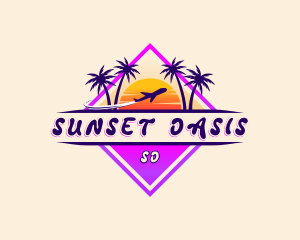 Airplane Beach Sunset logo design