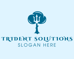 Cloud Trident Tree logo design