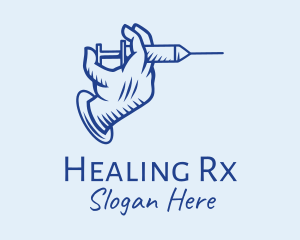 Prescription - Blue Syringe Hand logo design