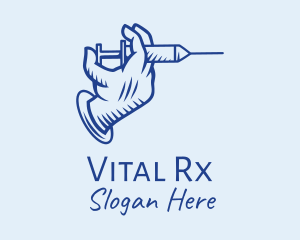 Prescription - Blue Syringe Hand logo design