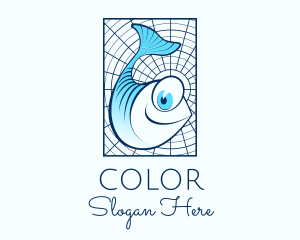 Fisherman - Blue Fish Cartoon logo design