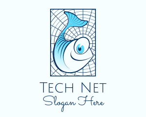 Net - Blue Fish Cartoon logo design